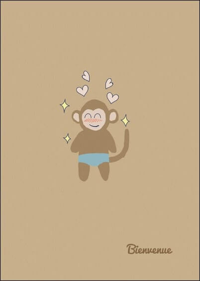 Cartes postales Naissance : Petit singe et couche bleue