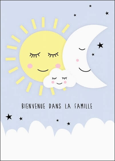 Cartes postales Naissance : Bienvenue dans la famille - Soleil Lune et Nuage