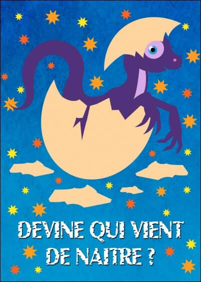 Cartes postales Naissance : Devines qui vient de naître ? Bébé dinosaure