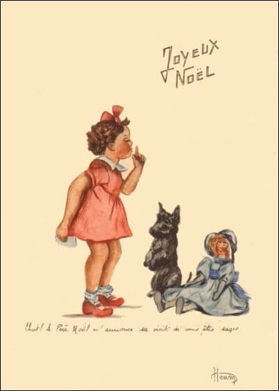 Cartes postales de Noël : Carte ancienne Petite fille et son chien - Joyeux Noël