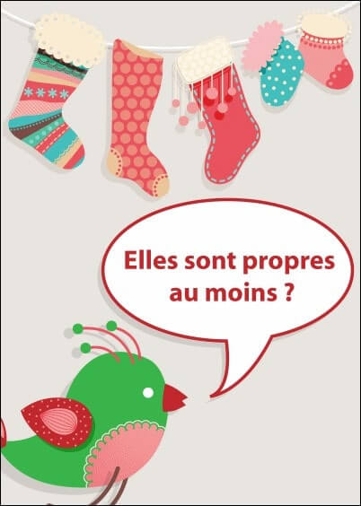 Cartes postales de Noël : Oiseau et chaussettes de Noël - Elles sont propres au moins ?