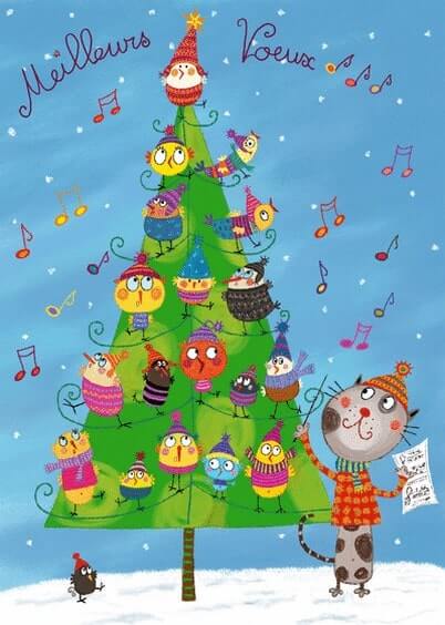 Cartes postales de Noël : Chant de Noël des oiseaux