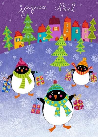 Cartes postales de Noël : Les pingouins du Père Noël