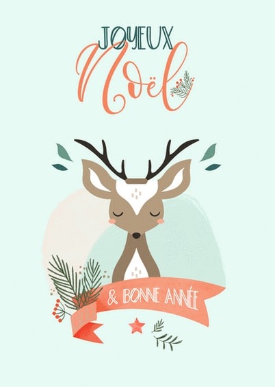 Cartes postales de Noël : Joyeux Noël et Bonne année avec un petit Cerf