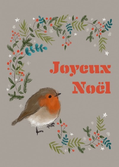 Cartes postales de Noël : Joyeux Noël avec un petit Rouge-gorge