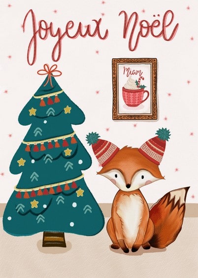 Cartes postales de Noël : Petit renard et ses bonnets de Noël