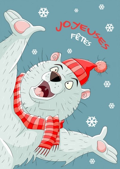 Cartes postales de Noël : Ours et flocons de neige pour Noël