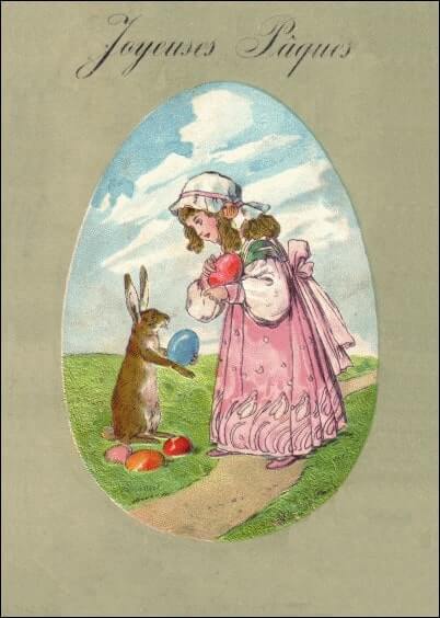 Cartes postales de Pâques : Carte ancienne - Les oeufs de Pâques et le lapin