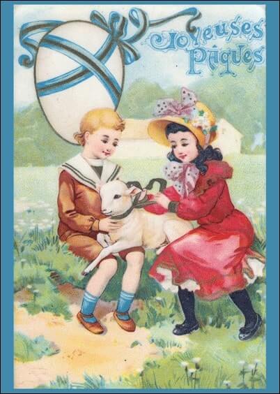 Cartes postales de Pâques : Carte ancienne - Joyeuses Pâques et agneau