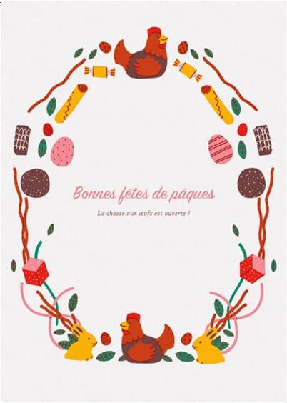 Cartes postales de Pâques : Poules et Lapins - Couronne de Pâques