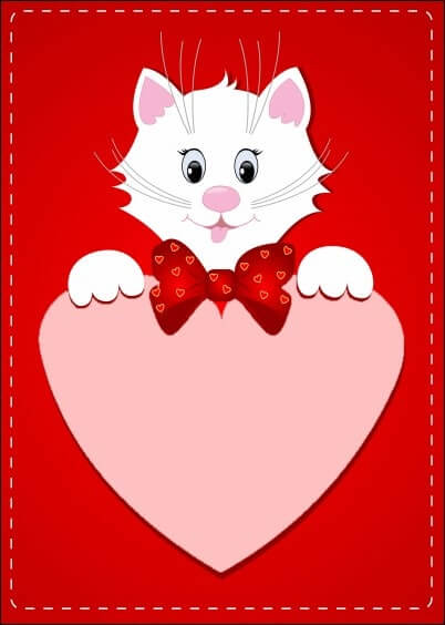 Cartes postales personnalisables Animaux et Nature : Gros coeur et petit chat blanc