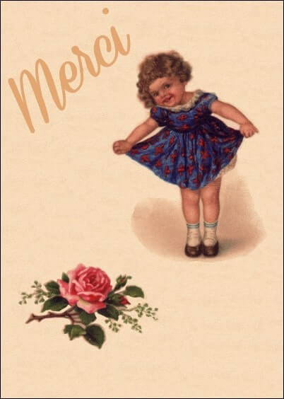 Cartes postales Remerciements : Carte ancienne - Révérence d'une petite fille avec une rose