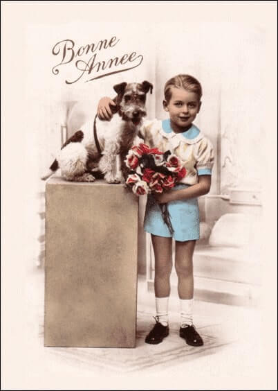 Cartes postales de Voeux de fin d'année : Petit garçon et son chien - Bonne année