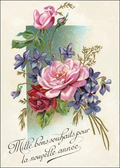 Cartes postales de Voeux de fin d'année : Carte ancienne Fleurs - Mille bons souhaits pour la nouvelle année