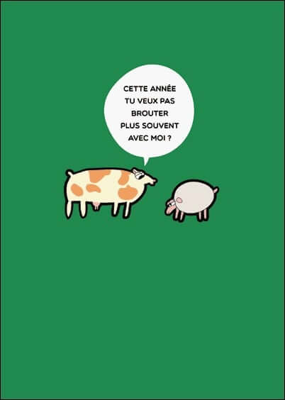 Cartes postales de Voeux de fin d'année : Vache et mouton - Brouter avec moi