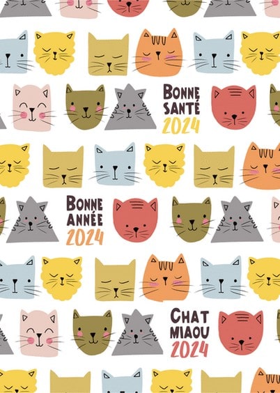 Cartes postales de Voeux de fin d'année : Chats - Miaou Bonne année, bonne santé 2024