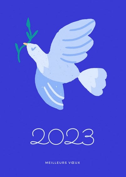 Cartes postales de Voeux de fin d'année : De la paix et de l'amour pour 2023 - Colombe