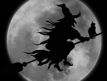 Fond d'écran Animaux d'Halloween - Sorcière sous la pleine lune