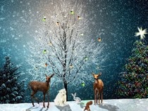 Fond d'écran Animaux de Noël - Arbre de Noël et animaux