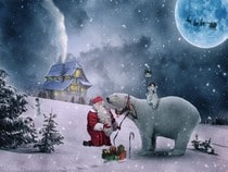 Fond d'écran Animaux de Noël - Ours blanc et Père Noël
