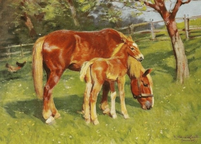 Jeu Puzzle Casse-tête en ligne Animaux ferme Chevaux Tableau Jument Poulain