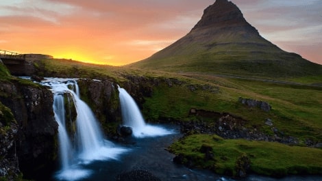 Jeu Puzzle Casse-tête en ligne Paysages Chutes d'eau Montagne Soleil couchant