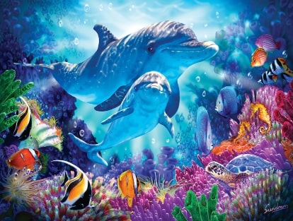 Jeu Puzzle Casse-tête en ligne Animaux marins Dauphins Mer