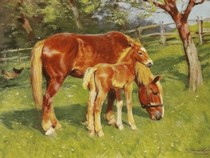 Jeu Puzzle Casse-tête en ligne Animaux ferme Chevaux Tableau Jument Poulain